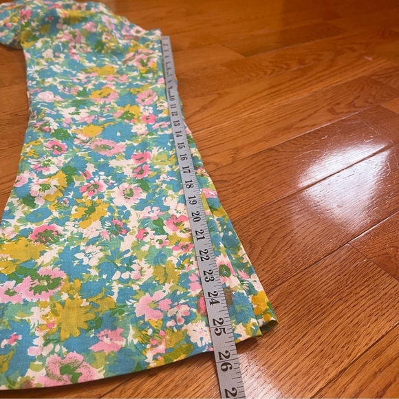 Zara High-Waisted Retro Floral Kick Flare Linen Pants Disco Cottagecore Sz 4